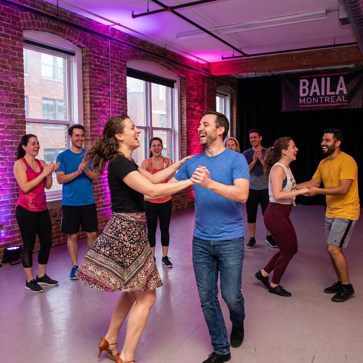 Adults having fun in group Latin dance class