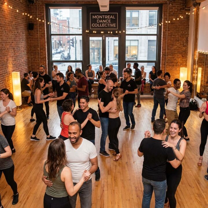 Adults enjoying social dancing in Montreal group class