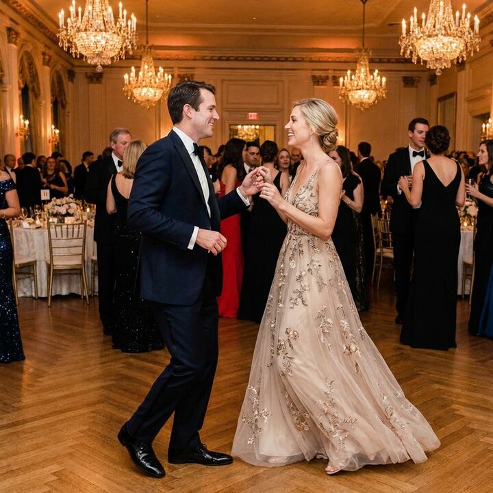 Couple dancing with natural choreography at social event