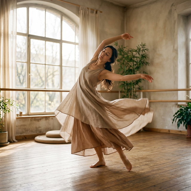 Dancer in a meditative, flowing movement state