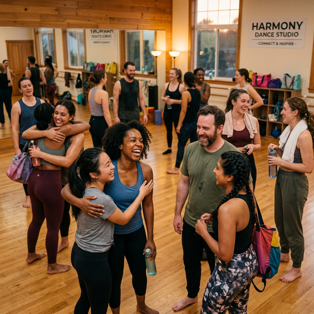 Group of diverse dancers building community through social dancing