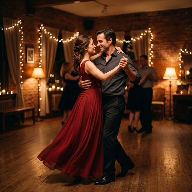 Elegant couple dancing on romantic date night