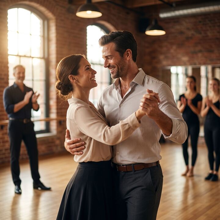 Happy couple proud of their dance progress