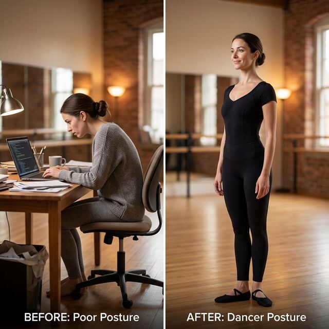 Before and after posture improvement through dance