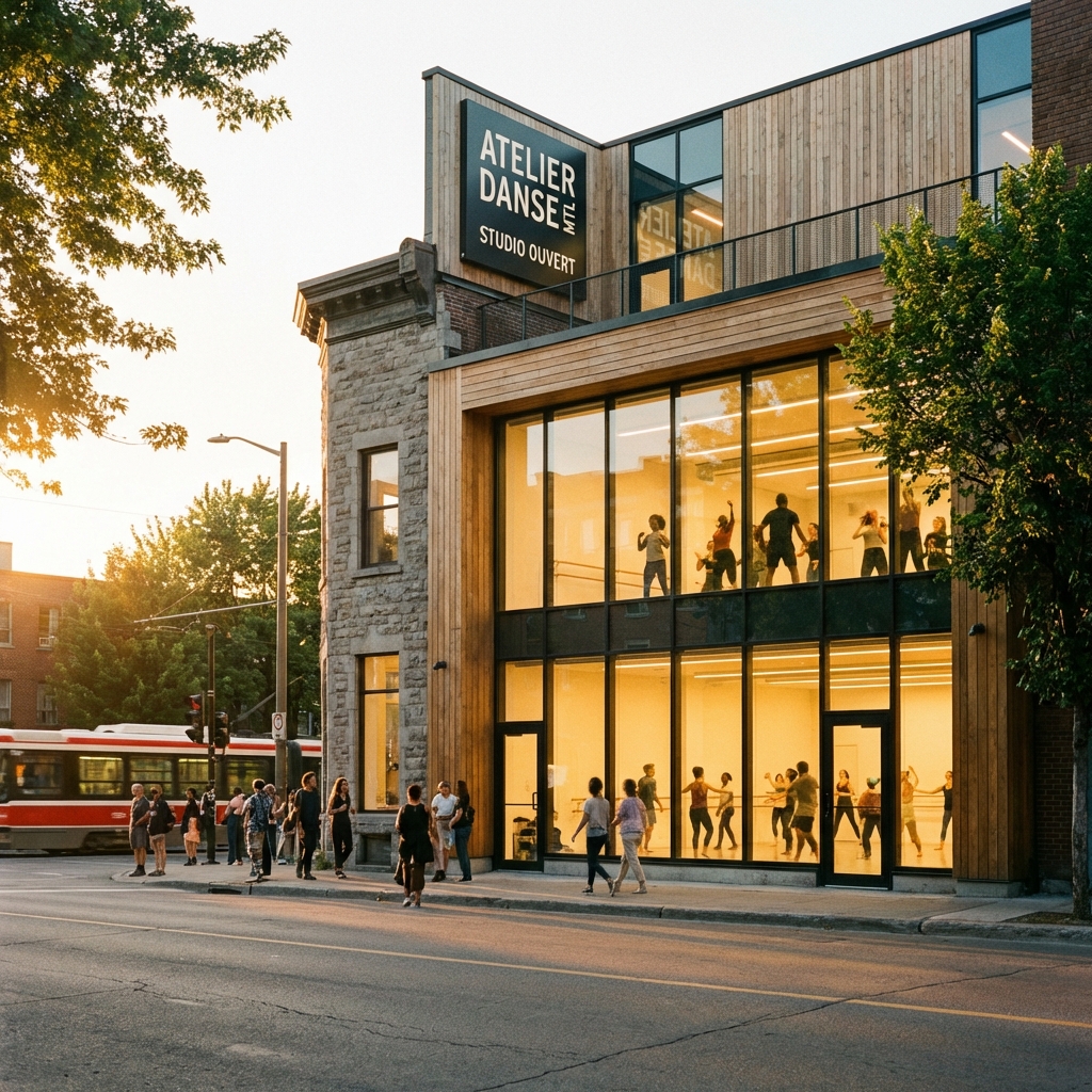 Welcoming dance studio exterior in Montreal