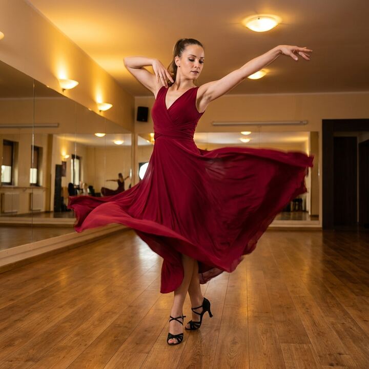 Salsa dancer executing a turn with balance and speed